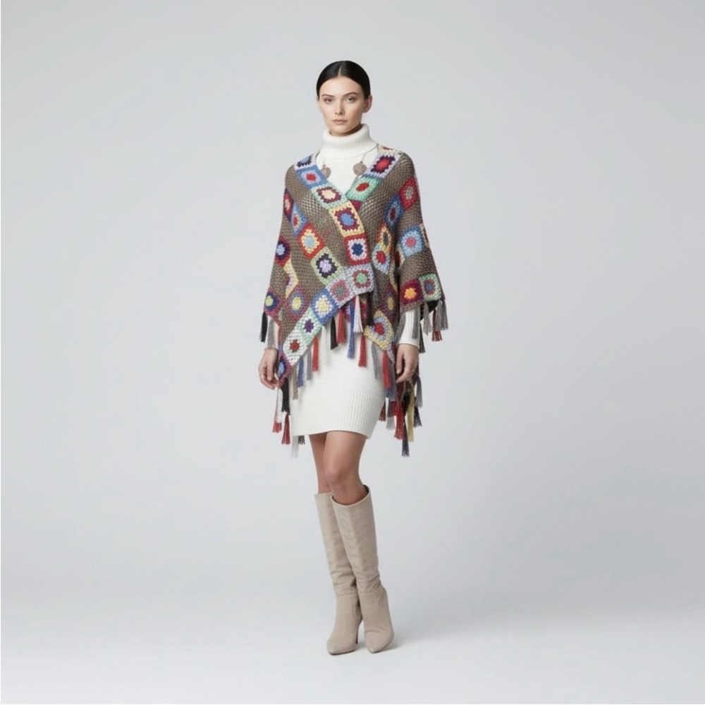 New in. Multicolor granny square shawl in vibrant colours.
